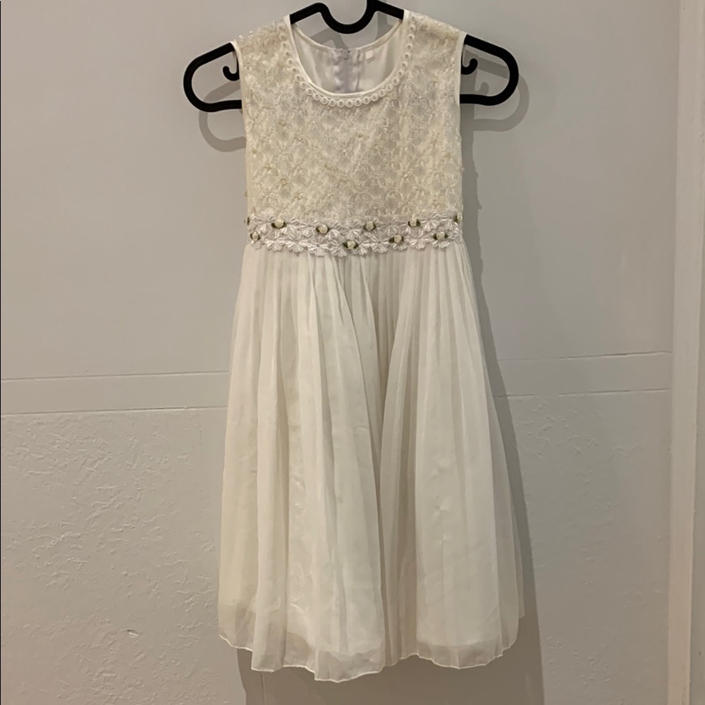 Elegant White Lace Beaded Top Kids Dress
